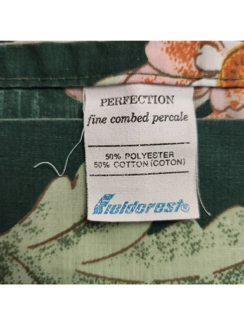 Vintage Fieldcrest Empress Garden Geen Bird Floral Flat Twin Sheet